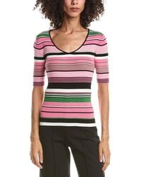 Tahari - Elbow Sleeve Variegated Rib V-Neck Pullover - Lyst