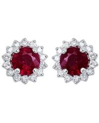 Diana M. Jewels . Fine Jewellery 14k 0.72 Ct. Tw. Diamond & Ruby Earrings - Red