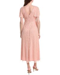 adrianna papell women's bead flutter-sleeve midi mesh dress Flutter Sleeve Ruffle Floral Beaded Midi Dress In Blush Whisper