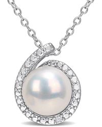 Rina Limor - Silver 0.01 Ct. Tw. Diamond 8-8.5mm Pearl Halo Necklace - Lyst