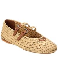 Prada - Logo Raffia Crochet Ballerina Flat - Lyst