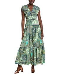 Gracia - Printed V Neck Cap Sleeve Tiered Maxi Dress - Lyst