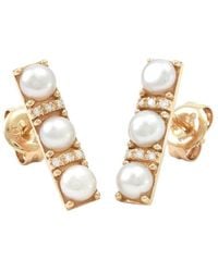 Gemstones - 0.04 Ct. Tw. Diamond & 3-4Mm Pearl 14K Earrings - Lyst