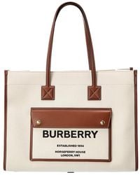 Burberry - Medium Two-tone Canvas & Leather Tote - Lyst