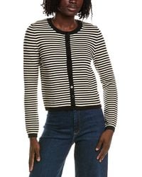 Tahari - Crewneck Striped Cropped Cardigan - Lyst