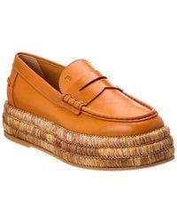Tod's - Raffia & Leather Espadrille - Lyst