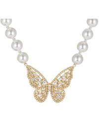 Eye Candy LA - Luxe 2mm Pearl Cz Butterfly Necklace - Lyst
