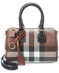 Burberry - Check Mini E-Canvas & Leather Bowling Bag - Lyst