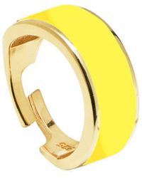 Gabi Rielle Next-level Layering 14k Over Silver Enamel Adjustable Cigar Band Ring - Yellow