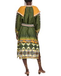 knee length dresses for ladies Puff Sleeve Linen Midi Dress | Button-Up Summer Dress