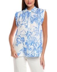 Tahari - Button Linen-Blend Blouse - Lyst