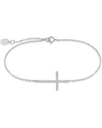Sterling Forever - Silver Cz Sideways Cross Bracelet - Lyst