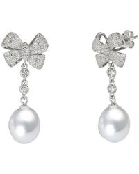 Belpearl - 10-11Mm Pearl Cz Dangle Earrings - Lyst