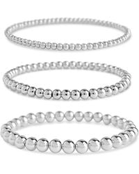 Sterling Forever - Rhodium Plated Set Of 3 Beaded Stretch Bracelets - Lyst
