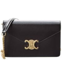 Celine - Triomphe Leather Wallet On Chain - Lyst