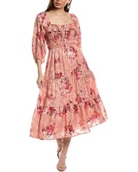 Fate - Foiled Floral Print Midi Dress - Lyst