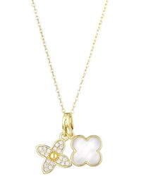 Adornia - 18K Plated Mother Of Pearl Cz Double Clover Necklace - Lyst