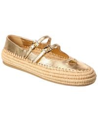 Prada - Logo Leather & Raffia Ballet Flat - Lyst