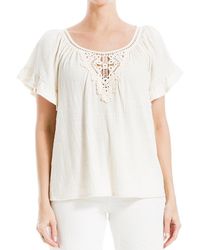 Max Studio - Flutter Sleeve Crochet Yoke Knit Top - Lyst