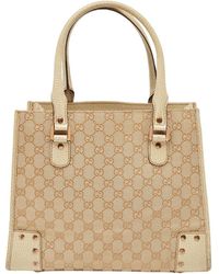 Gucci - Canvas & Leather Studded Tote (Authentic Pre-Owned) - Lyst
