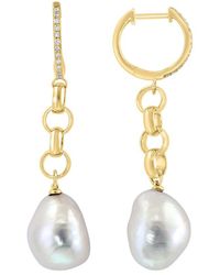Effy Fine Jewelry - 14K 0.12 Ct. Tw. Diamond & 11Mm Pearl Earrings - Lyst