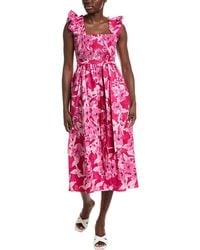 Anne Klein - Smocked Ruffle Sleeve Midi Dress - Lyst