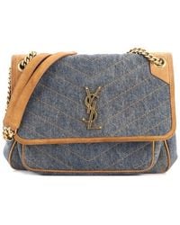 Saint Laurent - Matelasse Chevron Denim & Suede Niki Chain Flap Bag Medium (Authentic Pre-Loved) - Lyst