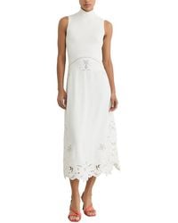 Reiss - Phoenix Rib Knit Mix Broderie Midi Dress - Lyst