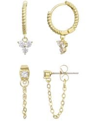 Adornia - 2Pc 14K Plated Cz Huggie Hoop And Chain Wrap Earring Set - Lyst