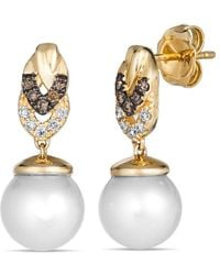 Le Vian - Vanilla Pearls 14K 0.14 Ct. Tw. Diamond & 8-9Mm Pearl Dangle Earrings - Lyst
