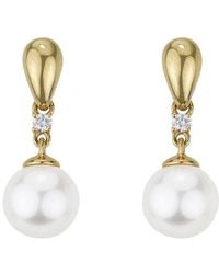 Pearls - 14k Diamond 0.06 Ct. & 8mm Pearl Drop Earrings - Lyst