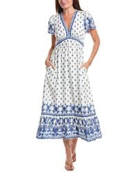 Max Studio - Flutter Sleeve V-Neck Empire Waist Linen-Blend Maxi Dress - Lyst