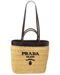 Prada - Small Woven Straw & Leather Tote - Lyst