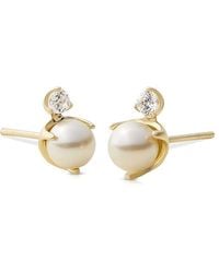 MaxColor - 0.12 Ct. Tw. Lab-Grown Diamond & 5Mmmm Pearl 14K Studs - Lyst