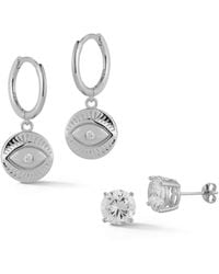 Glaze Jewelry - Rhodium Plated Cz Set Of Evil Eye Huggie Earrings - Lyst