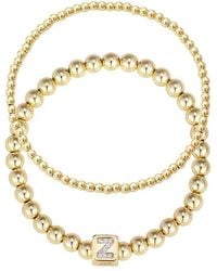 Adornia - 14K Plated Set Of 2 Initial Cube Bead Bracelet - Lyst