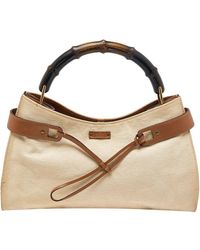 Gucci - Cream Canvas & Leather Bamboo Top Handle Bag (Authentic Pre-Owned) - Lyst