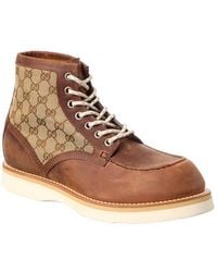 Gucci - Lace-Up Gg Canvas & Leather Boot - Lyst