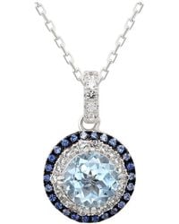 Suzy Levian - Silver 0.02 Ct. Tw. Diamond & Gemstone Double Halo Pendant - Lyst