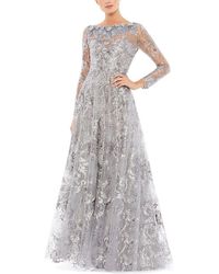 Mac Duggal - Floral Embroidered Illusion Long Sleeve Gown - Lyst