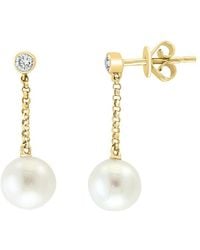 Effy Fine Jewelry - 14K 0.13 Ct. Tw. Diamond & 7.5Mm Pearl Earrings - Lyst