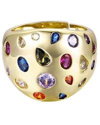Rachel Glauber 14k Plated Cz Rainbow Dome Ring - Metallic