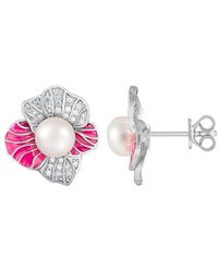Splendid - Rhodium Plated 6-7mm Pearl Cz Earrings - Lyst