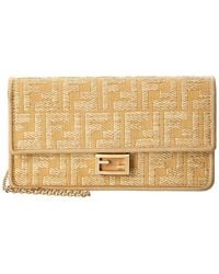 Fendi - Baguette Ff Jacquard Raffia & Leather Wallet On Chain - Lyst