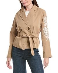 NVLT - Cropped Embroidered Double-Breasted Belted Trench Coat - Lyst