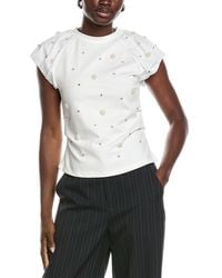 Gracia - Puff Sleeve Rhinestone & Pearl Embellished Top - Lyst