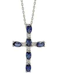 Suzy Levian - Silver 2.22 Ct. Tw. Diamond & Sapphire Cross Necklace - Lyst