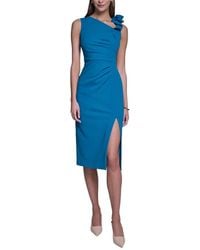 Halston - Rose Detail Bodycon Midi Dress - Lyst