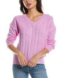 Forte - Fashioned Cable V-Neck Cashmere Sweater - Lyst