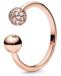PANDORA - Signature 14k Rose Gold Plated Cz Open Ring - Lyst
